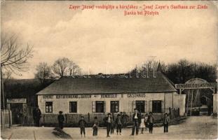 Bánka, Banka (Pöstyén, Piestany); Layer József vendéglője a hársfához, bemenet kertbe, étterem / Gas...