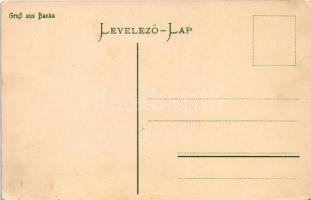 Bánka, Banka (Pöstyén, Piestany); Layer József vendéglője a hársfához, bemenet kertbe, étterem / Gas...