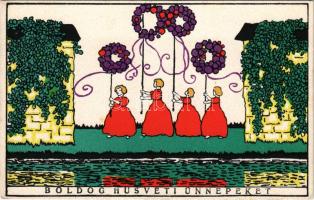 Boldog húsvéti ünnepeket / Easter greeting art postcard. B.K.W.I. 4641-2. (EK)