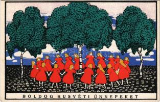 Boldog húsvéti ünnepeket / Easter greeting art postcard. B.K.W.I. 4641-4. (EK)