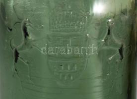 Harmatvíz ásványvizes üveg, címeres feliratos, száján csorba 32 cm