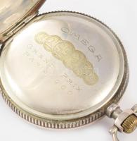 Ezüst (Ag) Omega zsebóra, Jelzett tok, jelzett szerkezet, jelzett sérült számlap, olajozni kell, de ...