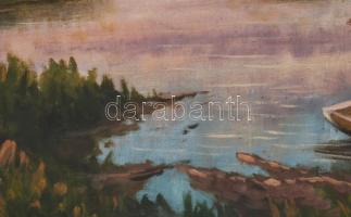 Olvashatatlan jelzéssel, XX. sz. közepe/második fele: Halászok a parton. Olaj, vászon. Dekoratív fak...