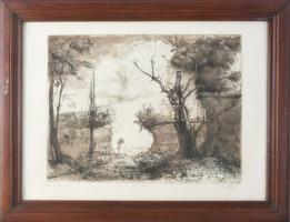 Kiss Péter (1957-): Mély út. Rézkarc, papír, jelzett, művészpéldány E.A. 13/15. számozással. Üvegezett fakeretben, 29×38,5 cm