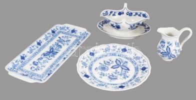 4 részes hagymamintás szervírozó összeállítás, kínáló, szószos, kiöntő hosszú tálca.