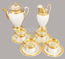 cca 1840-1860 Osztrák vagy cseh biedermeier 4 személyes kávés szett, kopással, 1-1 sérüléssel