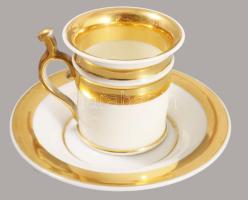 cca 1840-1860 Osztrák vagy cseh biedermeier 4 személyes kávés szett, kopással, 1-1 sérüléssel