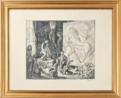 Szabó Vladimír (1905-1991): Művészek. Rézkarc, papír, jelzett, lapszéli néhány kevés apró folttal, 2...