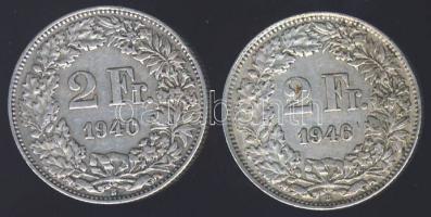 Svájc 1940 2Fr Ag + 1946 2Fr Ag T:2-/3+