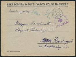 1945 (1. díjszabás) Levél kézi kék cenzúra felirattal "VÖRÖSKERESZT SZOLGÁLAT DÍJMENTES"