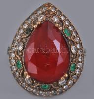 Ezüst (Ag) gyűrű szintetikus rubinnal, jelzett, méret: 56, bruttó: 10,36 g