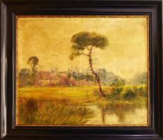 Mihalik Dániel (1869-1910): Vízparti tanya. Olaj, vászon, jelezve jobbra lent. Javított. Kisebb sérülésekkel. Dekoratív, antik fakeretben. 79x95 cm KIZÁRÓLAG SZEMÉLYES ÁTVÉTEL, NEM POSTÁZZUK! / ONLY PERSONAL COLLECTION AT OUR OFFICE