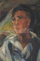 Walderné Unger Margit (1881-?): Fiúportré. Olaj, vászon, jelezve balra lent. Hátoldalán régi töredék...