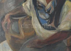 Walderné Unger Margit (1881-?): Fiúportré. Olaj, vászon, jelezve balra lent. Hátoldalán régi töredék...