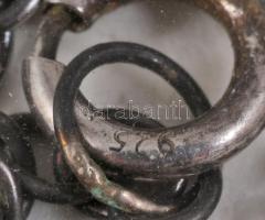 Ezüst (Ag) nyaklánc markazitos, szintetikus rubinos medállal, jelzett, h: 40-47 cm, bruttó: