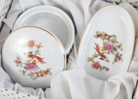 Hollóházi paradicsommadár mintás ékszertartó szett, hibátlan, dobozában