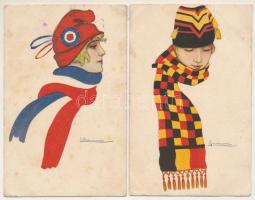 5 db RÉGI olasz művészlap: G. Nanni lapok / 5 pre-1945 Italian art postcards, signed by G. Nanni