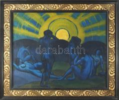 Balázs J jelzéssel: Jelenet. Olaj, vászon. Dekoratív fakeretben, 43×52,5 cm