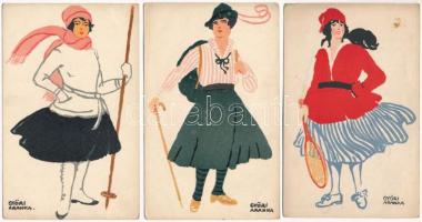 6 db RÉGI magyar művészlap: Győri Aranka lapok / 6 pre-1945 Hungarian art postcards signed by Aranka Győri