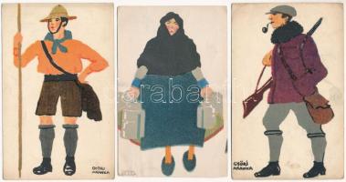 6 db RÉGI magyar művészlap: Győri Aranka lapok / 6 pre-1945 Hungarian art postcards signed by Aranka...