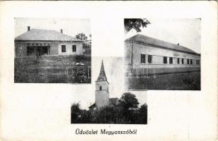 Megyaszó, Református templom, Hangya szövetkezet üzlete és saját kiadása (EK)