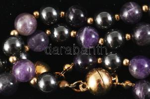 Leo Bernard nyaklánc, ametiszt és hematit szemekkel, díszdobozban