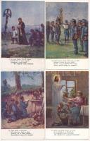 10 db RÉGI első világháborús katonai-vallásos művészlap: A Tízparancsolat, teljes sorozat / 10 WWI K.u.K. military art postcards with Ten Commandments, complete series