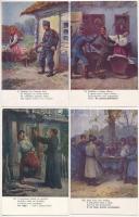 10 db RÉGI első világháborús katonai-vallásos művészlap: A Tízparancsolat, teljes sorozat / 10 WWI K...