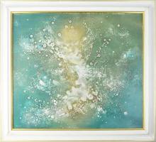 Máriási Masznyik Iván (1928-1997): Kozmikus térben. Olaj, farost, jelezve balra lent, hátoldalon Már...