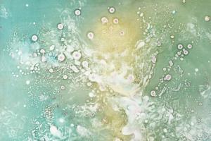 Máriási Masznyik Iván (1928-1997): Kozmikus térben. Olaj, farost, jelezve balra lent, hátoldalon Már...