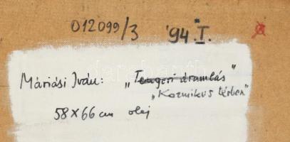 Máriási Masznyik Iván (1928-1997): Kozmikus térben. Olaj, farost, jelezve balra lent, hátoldalon Már...