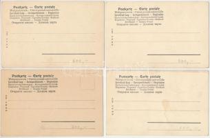 Az év hónapjai - 4 db régi (1905 előtti) romantikus képeslap szerelmespárral, egy sorozatból (Augusz...