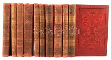Jókai Mór összes művei. Nemzeti kiadás. 10 kötet. (II., III., VI., VII., VIII., X., XIV., XXV., XXXVIIII., XLIX.) Bp., 1894-1907, Révai. Kiadói aranyozott gerincű egészvászon sorozatkötés, Gottermayer-kötés, változó állapotban.