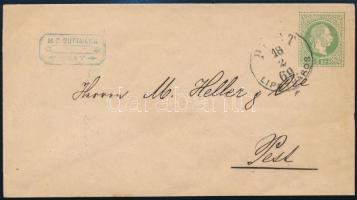 1869 3kr díjjegyes boríték helyi levélként / 3kr PS-cover "PEST / LIPÓTVÁROS"