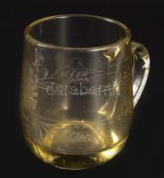 1942 Csiszolt mintás pohár, hitelesített, m: 9,5 cm