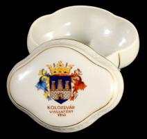 1940 Drasche "Kolozsvár visszatért" emlék bonbonier, jelzett, fedelen kis lepattanással, 1...