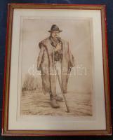 Csillag József (1894-1977): Pásztor, színezett rézkarc-papír, jelzett, keretben 42x32cm