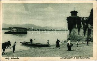 1928 Verőce, Nógrádverőce; Duna részlet a vízimalommal, hajómalom. Still Endre kiadása / Danube with...