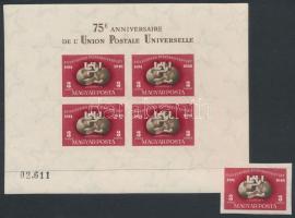 1950 UPU fogazott és vágott blokk, illetve fogazott és vágott bélyeg, mindegyik kiváló minőségben (4...