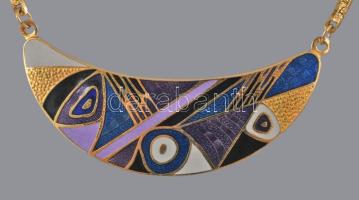 Aranyozott, zománcozott designer nyaklánc, h: 42 cm