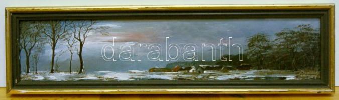 Barnóczky György (1948-): Téli tanya olaj-farost, jelzett, keretben 20x78 cm