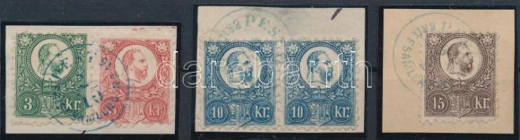1871 Réznyomat 3 klf kivágás / 3 different cutting, kék / blue "PEST BRIEFSAMLUNG No 15"