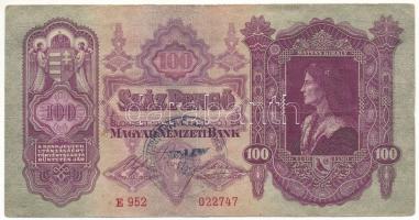 1930. 100P "E 952 022747" hamis horogkeresztes felülbélyegzéssel T:F