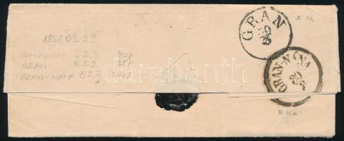 1851 Levél kézi 3kr bérmentesítéssel, "KOMÁROM" - "GRAN", "GRAN-NÁNA" ...