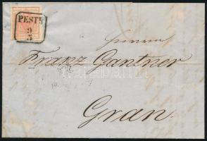 1853 Levél kézi 3kr bérmentesítéssel, "PESTH" - "GRAN" (15.000)