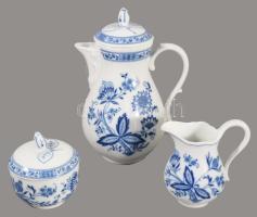 Tirschenreuth hagymamintás kanna, cukortartó és tejkiöntő, jelzett, hibátlan, m: 24 cm alatt