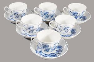 Tirschenreuth hagymamintás 6 darab csésze alátéttel, jelzett, hibátlan, d: 14 cm