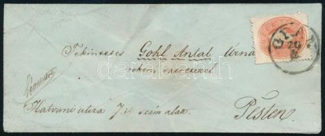 ~1862 Távolsági levél 5kr bérmentesítéssel, "GRAN" - "PESTH / Früh" (7.000)