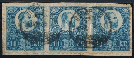 1871 Réznyomat 10kr hármascsík felragasztva / Mi 11 stripe of 3 fixed to a pice of paper "BUDAP...