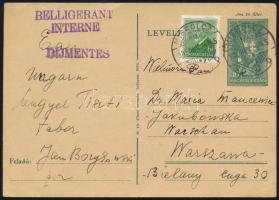 1939 10f díjjegyes levelezőlap Arcképek 6f díjkiegészítéssel, lengyel internáló táborba küldve, R!